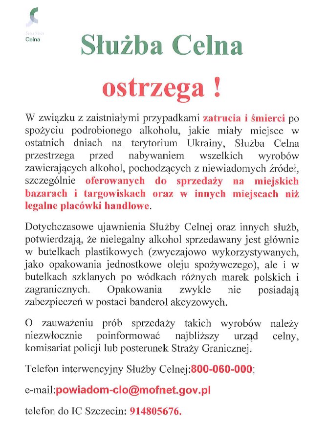 Ostrzeżenie Służby Celnej
