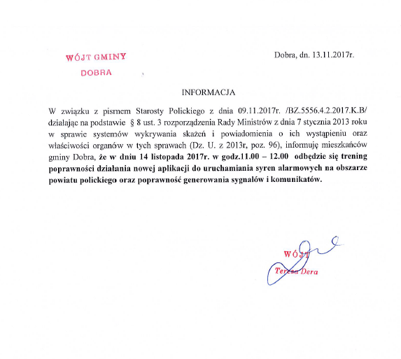 Trening poprawności działania nowej aplikacji do uruchamiania syren alarmowych