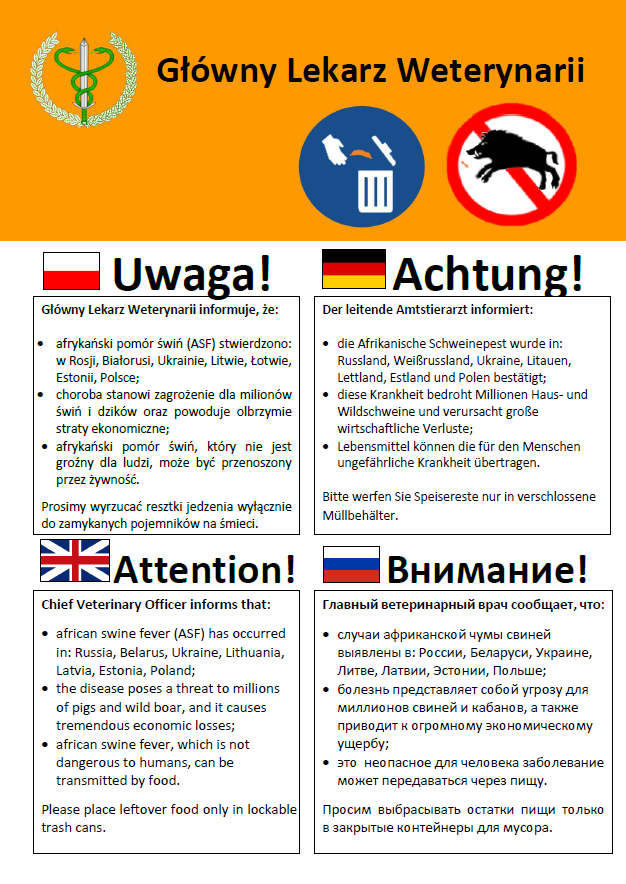 Ostrzeżenie przed afrykańskim pomorem świń (ASF)