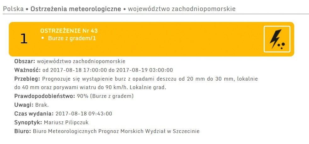 Uwaga ostrzeżenie meteorologiczne