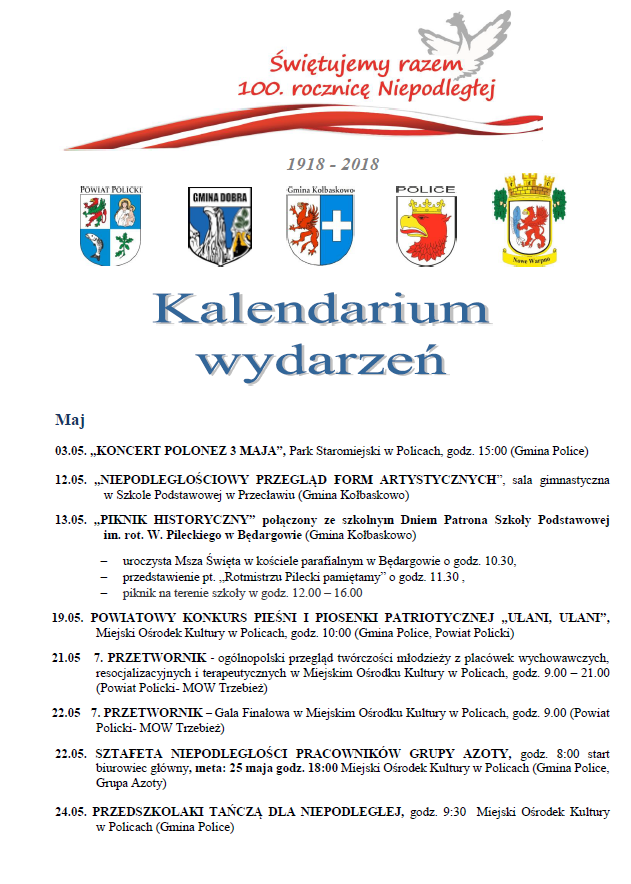  KALENDARZ IMPREZ OGÓLNOGMINNYCH - 2018 r.