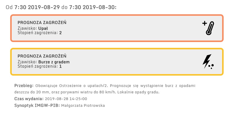 Ostrzeżenie pogodowe dla województwa Zachodniopomorskiego na dzień 29.08.2019