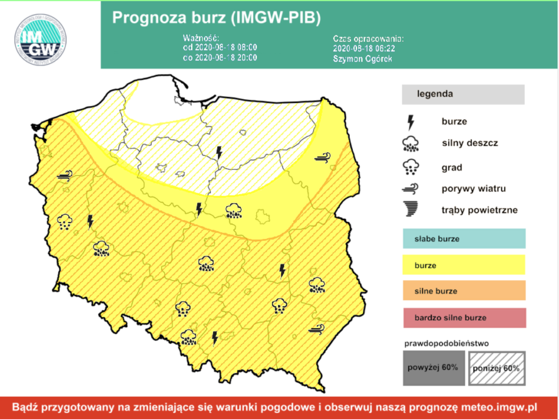 Ostrzeżenie meteorologiczne w dniu 18.08.2020
