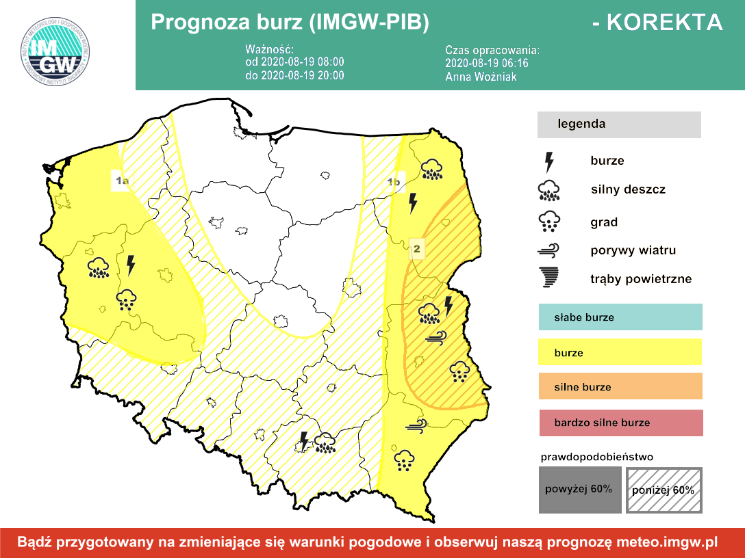Ostrzeżenie meteorologiczne w dniu 19.08.2020