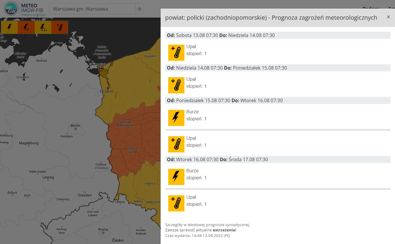 Ostrzeżenie meteorologiczne na kolejne dni