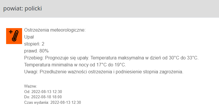 Ostrzeżenie meteorologiczne w dniach 17.08 - 18.08.2022