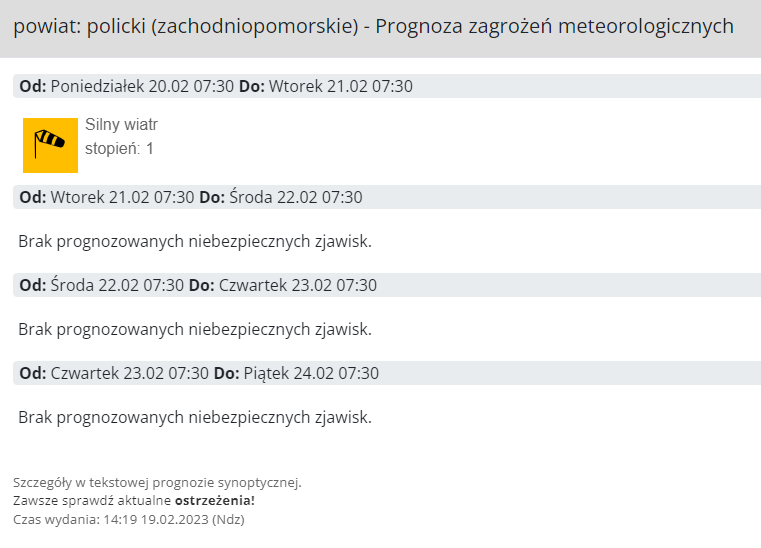 Ostrzeżenie meteorologiczne w dniach 20.02 - 21.02.2023 r.