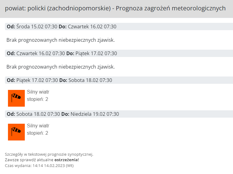Ostrzeżenie meteorologiczne w dniach 17-18.02.2023 r.